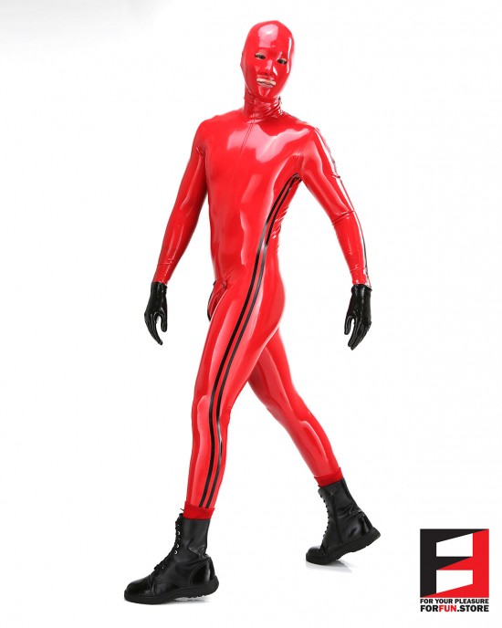 LATEX PLAYSUIT WITH TWO STRIPES & CODPIECE MEN BS01C2-M