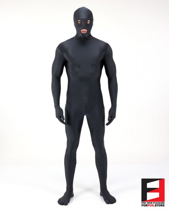 SPANDEX SHINY FUNSUIT WITH CHEST ZIPPERS BLACK FS01