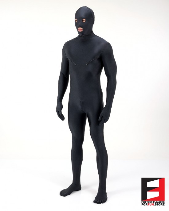 SPANDEX SHINY FUNSUIT WITH CHEST ZIPPERS BLACK FS01