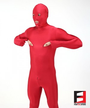 SPANDEX SHINY FUNSUIT WITH CHEST ZIPPERS RED FS01C