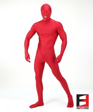SPANDEX SHINY FUNSUIT WITH CHEST ZIPPERS RED FS01C