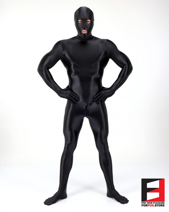 SPANDEX SLICK FUNSUIT WITH CHEST ZIPPERS BLACK FS02