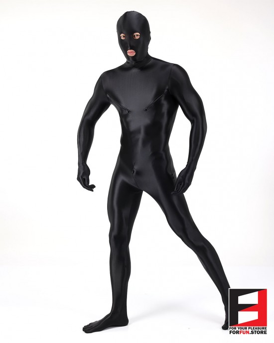 SPANDEX SLICK FUNSUIT WITH CHEST ZIPPERS BLACK FS02