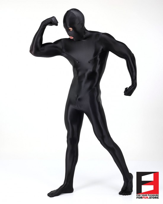 SPANDEX SLICK FUNSUIT WITH CHEST ZIPPERS BLACK FS02