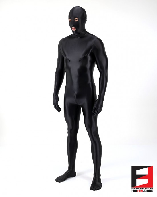 SPANDEX SLICK FUNSUIT WITH CHEST ZIPPERS BLACK FS02