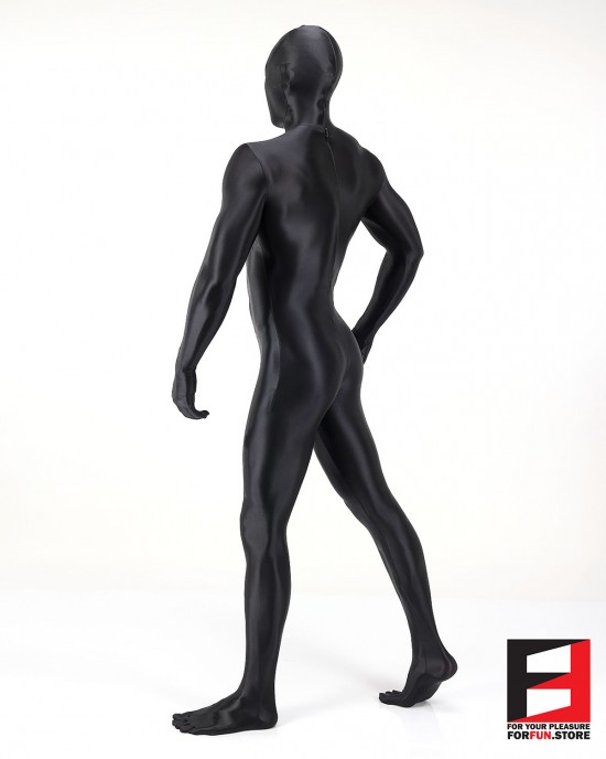 SPANDEX SLICK FUNSUIT WITH CHEST ZIPPERS BLACK FS02