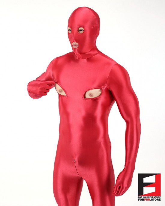 SPANDEX SLICK FUNSUIT WITH CHEST ZIPPERS RED FS02