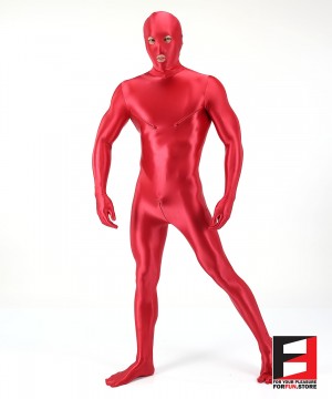 SPANDEX SLICK FUNSUIT WITH CHEST ZIPPERS RED FS02C