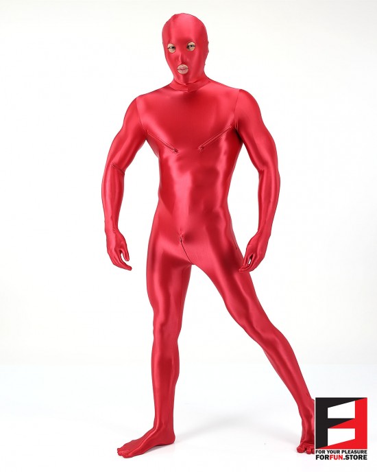 SPANDEX SLICK FUNSUIT WITH CHEST ZIPPERS RED FS02