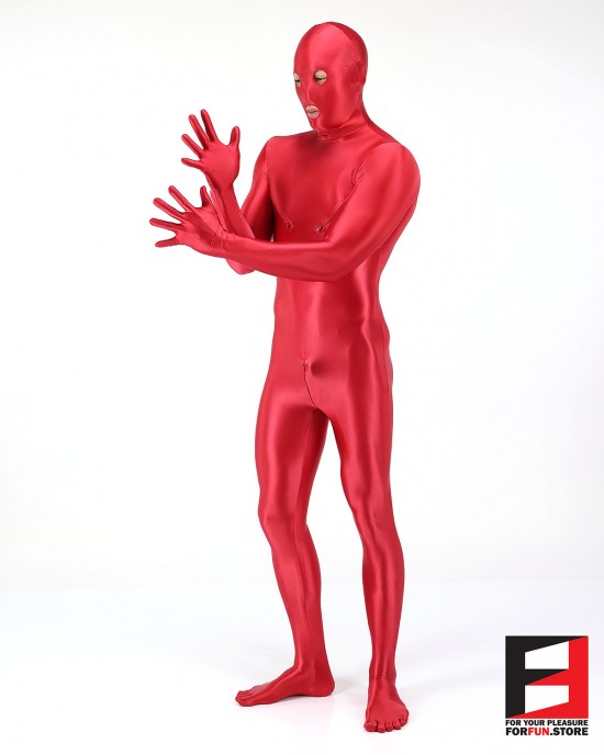 SPANDEX SLICK FUNSUIT WITH CHEST ZIPPERS RED FS02