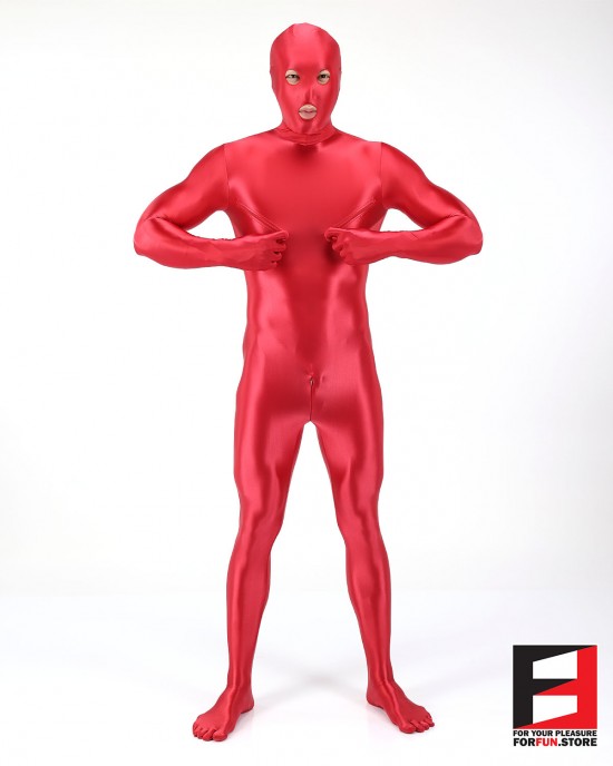 SPANDEX SLICK FUNSUIT WITH CHEST ZIPPERS RED FS02