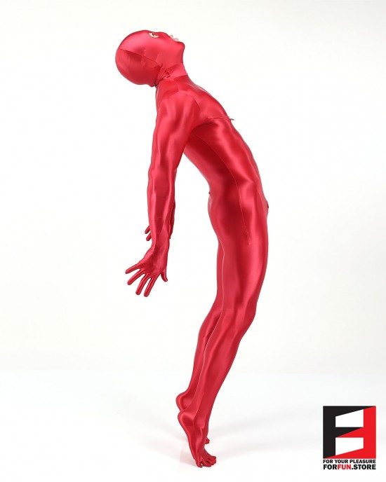 SPANDEX SLICK FUNSUIT WITH CHEST ZIPPERS RED FS02