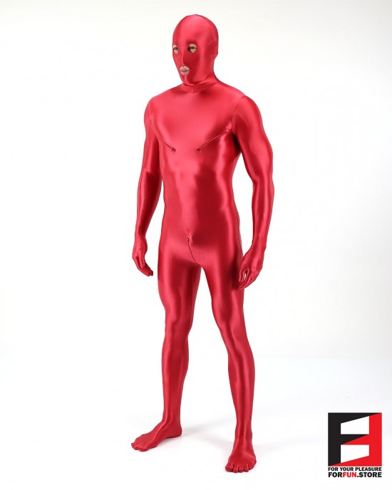 SPANDEX SLICK FUNSUIT WITH CHEST ZIPPERS RED FS02