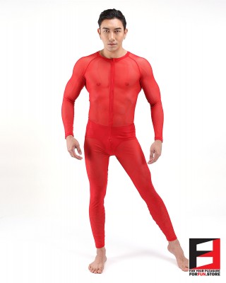 SPANDEX NET PLAYSUIT V1 RED PLN08