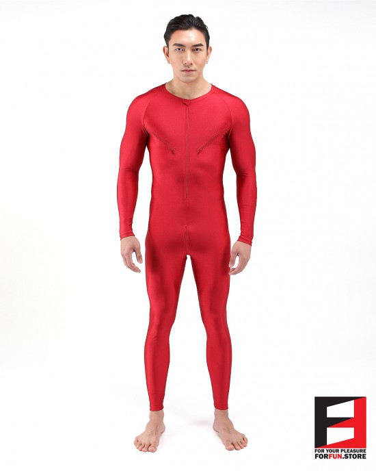 SPANDEX SHINY PLAYSUIT V1 RED WITH CHEST ZIPPERS PLZ01-08 SPANDEX SHINY PLAYSUIT V1 RED WITH CHEST ZIPPERS PLZ01-08