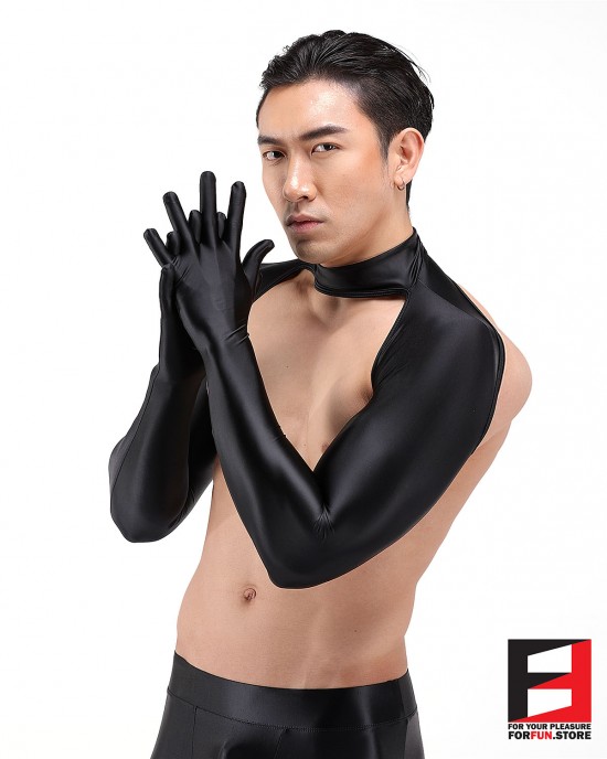 SPANDEX SLICK BODYLESS SHIRTS WITH GLOVES BLACK SHBG02