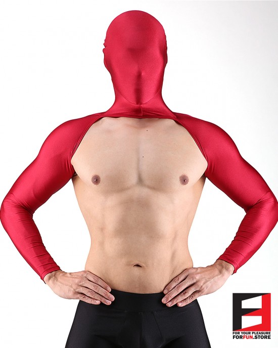 SPANDEX SHINY BODYLESS SHIRTS WITH MASK RED SHBM01