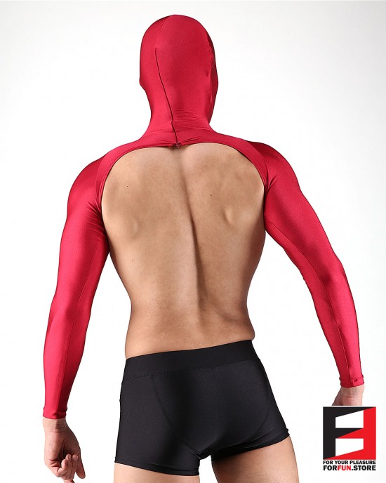 SPANDEX SHINY BODYLESS SHIRTS WITH MASK RED SHBM01