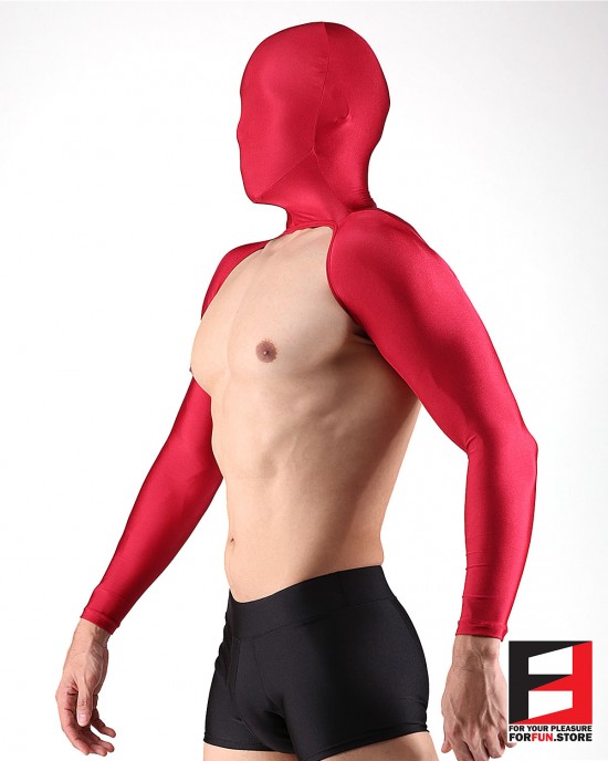 SPANDEX SHINY BODYLESS SHIRTS WITH MASK RED SHBM01
