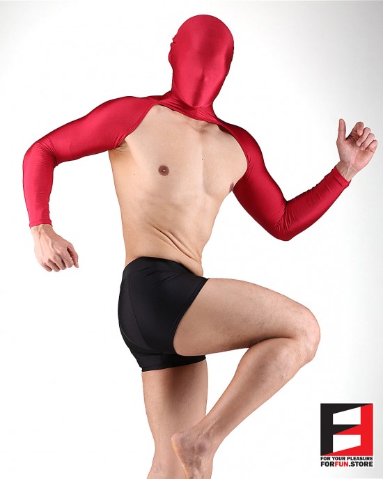 SPANDEX SHINY BODYLESS SHIRTS WITH MASK RED SHBM01