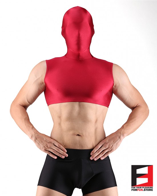 SPANDEX SHINY CROP RED WITH MASK SHCM01