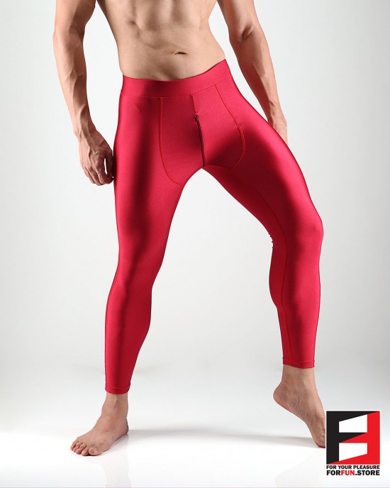 SPANDEX SHINY LEGGINGS RED WITH CROTCH ZIPPER (LOWER RISE) LGALZ01