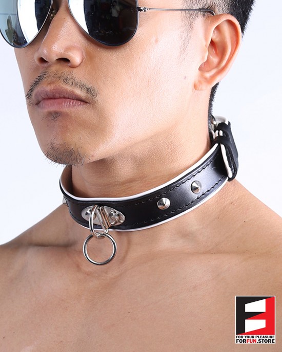 LEATHER RING-CHOKER COLLAR WITH STUDS CL009B
