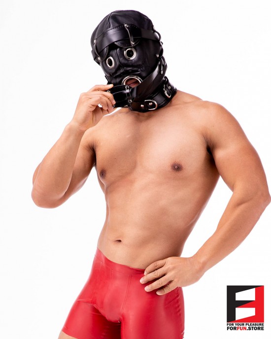 LEATHER ROUND EYES GIMP HOOD WITH GAG MA004