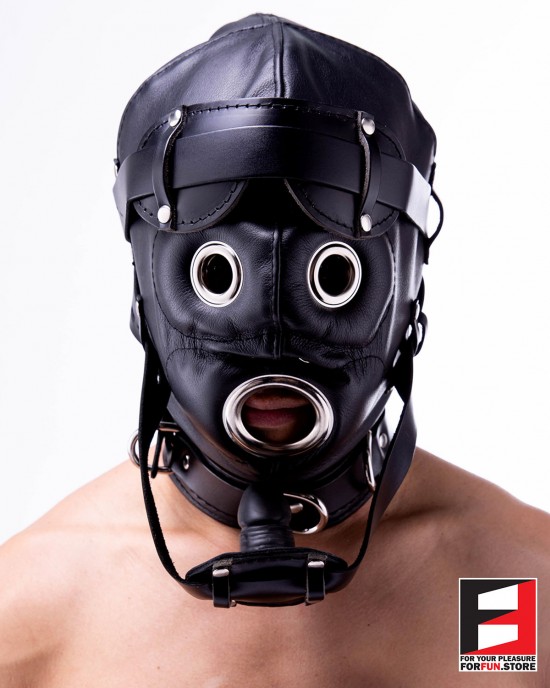 LEATHER ROUND EYES GIMP HOOD WITH GAG MA004