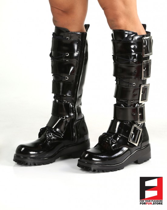 LEATHER PREMIUM POLISH TALL BOOTS WITH BELTS SE-BOOT18B